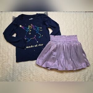 Girls Unicorn “Made of Stars” Top + Metallic Lavender Skort Set (Fits 5/6)